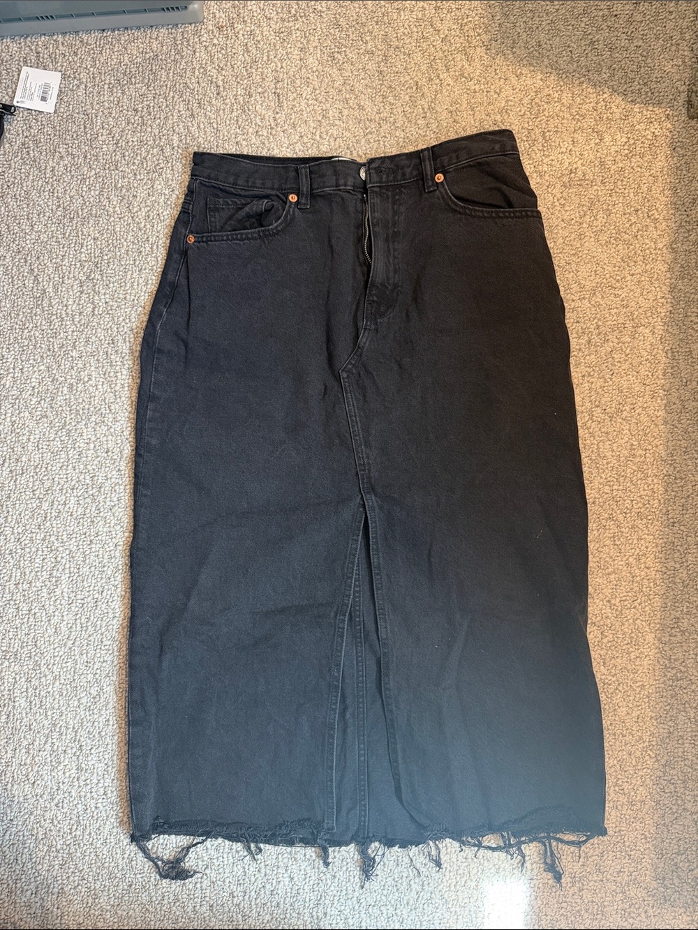Mango Black Denim Midi Skirt with Center Front Slit